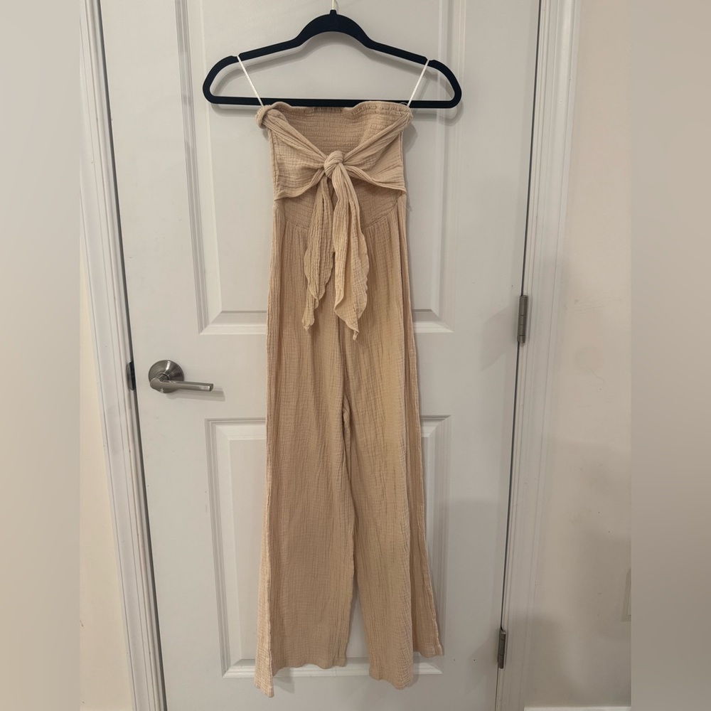 Elegant Beige Strapless Jumpsuit